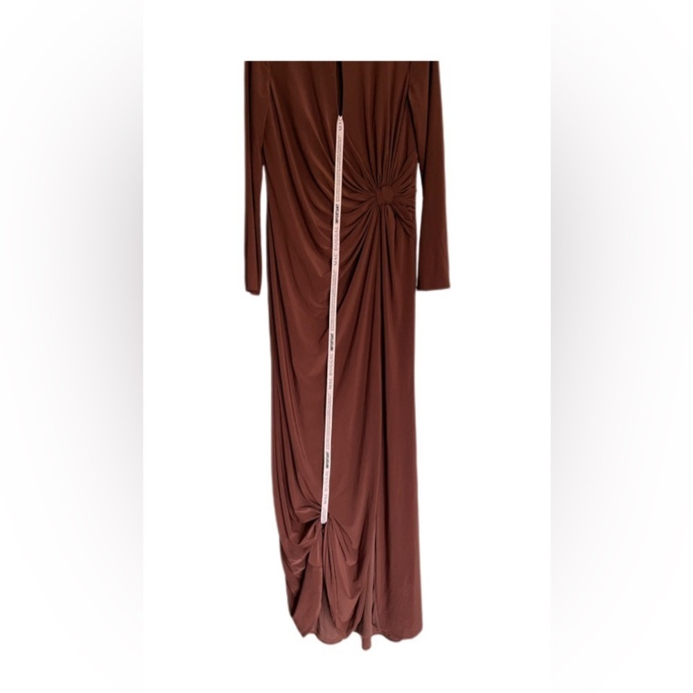 leena for Mac Duggal Keyhole Draped Gown Chocolate Brown Elegant Gown Women’s 10 - Picture 8 of 16